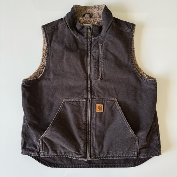 Carhartt Canvas Sherpa Lined Work Vest Jacket Mens Large V33 DKB Dark Brown - Picture 12 of 15